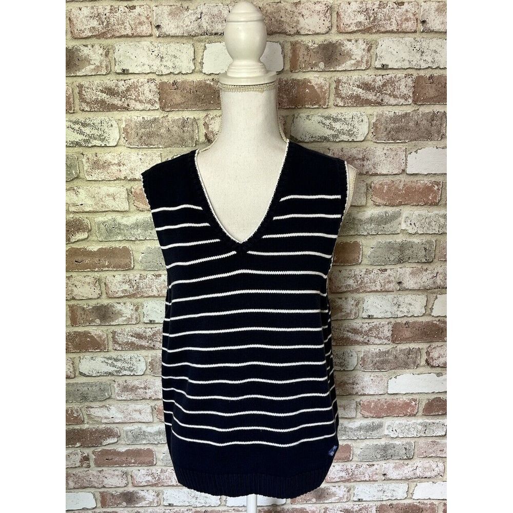 Vintage Liz Golf Liz Claiborne Navy And White Striped Sleeveless Sweater